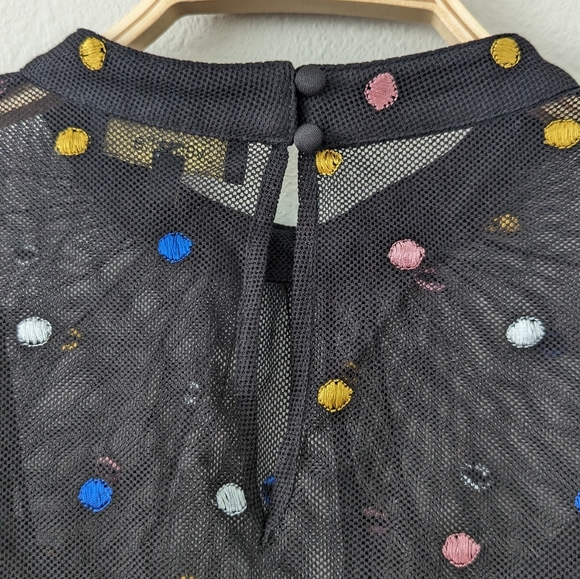 Vero Alfie Womens Blusa Bersuit Polka Dot Mesh Blouse Size Large Black - Picture 6 of 6